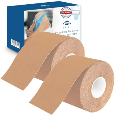 Imagen de 2 cintas kinesiológicas de color beige/piel axion Vendaje resistente al agua y sudor Cinta adhesiva deportiva para un soporte muscular los ejercicios