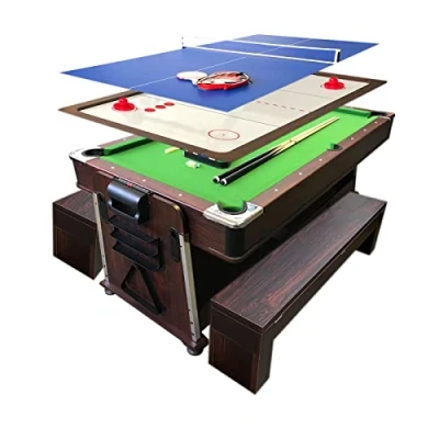 Imagen de Mesa de Billar 7ft Mod. Mattew Verde con Bancos Carambola y Hockey Ping Pong Plan Cobertura 4 in 1