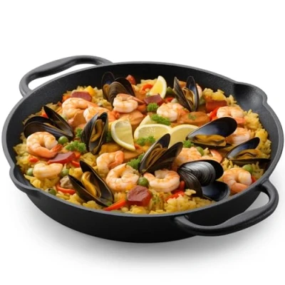 Imagen de Navaris Sarten de Hierro Fundido 30 cm Sartén 2 Asas para Cocina Gas vitrocerámica inducción Cast Iron Skillet Doble Asa con Retención Calor Negro