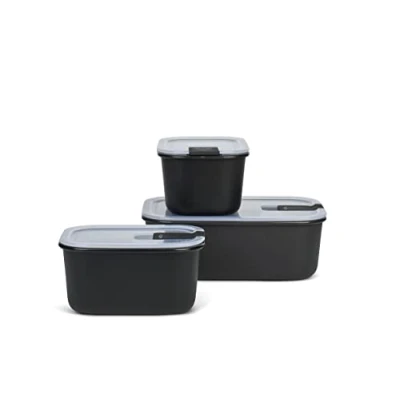 Imagen de Mepal, Caja de comida fresca EasyClip 3 Partes, almacenamiento con tapa y cierre clic, Apto para el microondas, horno congelador, 2 x 450 ml + 1000 ml, Nordic black