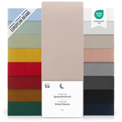 Imagen de Blumtal Basics Set de 2 Sábana Bajera Ajustable Microfibra Cepillada para colchón 25 27 cm Altura, Cama 160: 160 x 200 30cm, Topo
