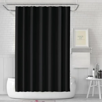 Imagen de LUKDUNG cortina de baño 180 x cm, ducha antimoho en el baño, tela impermeable lavable, PEVA con 12 anillos ducha, color negro