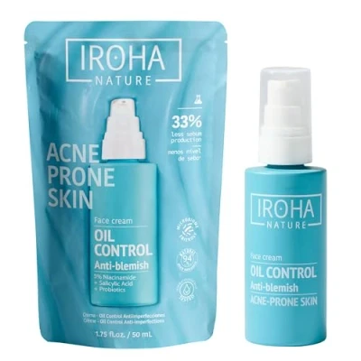 Imagen de IROHA NATURE Crema Oil Control Antiimperfecciones con Ácido Salicílico, Zinc PCA y Niacinamida Facial Piel Tendencia Acneica Reduce Granos e Hidrata 94% Ingredientes Naturales