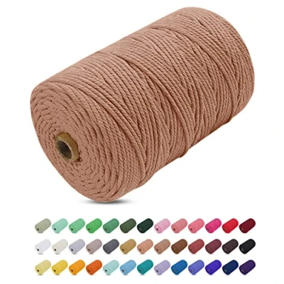 Imagen de Uiopa Hilo Macrame 3mm x 200m, Cuerda Gruesa de Algodon Natural, Cordel Colores Algodón para Manualidades, Pared, Cortinas, Colgar Plantas, Fotos (Albaricoque)