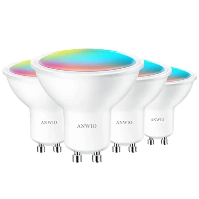Imagen de ANWIO GU10 Bombillas Inteligentes LED RGB WiFi, 5W Equivalente a 32W, 350 Lúmenes, Funciona con Alexa, Google Home y Smart Life, 4 unidades