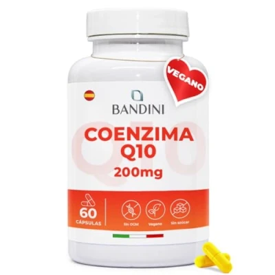 Imagen de Bandini® Coenzima Q10 200mg 60 Cápsulas (2 Meses) 100% Pura Fermentada Naturalmente Coenzyme Q 10 Antioxidante y Fortalece Sistema Inmune CoQ10 Protección Contra Radicales Libres con Ubiquinona