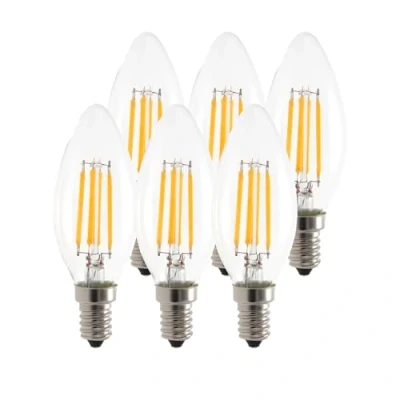 Imagen de Garza Pack de 6 Bombillas Filamento Vela, Casquillo E14, Luz Cálida 2700K, 4W, 470 Lúmenes, No Regulable