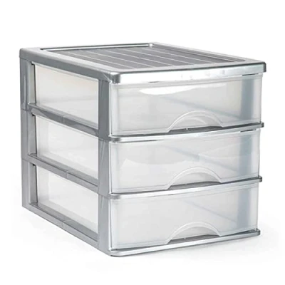 Imagen de AC Cajonera de Almacenamiento sobremesa con 3 cajones, Torre Multiusos para Oficina, hogar, Escuela, etc. 26,8 x 27 35,5 cm. Color Plata