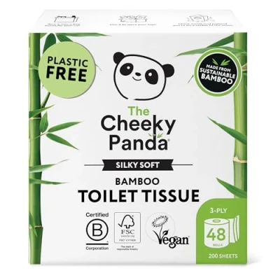 Imagen de The Cheeky Panda Papel Higiénico de Bambú 48 Rollos x 200 Hojas 3 Capas 100% Biodegradable Sin Plástico Paquete a Granel
