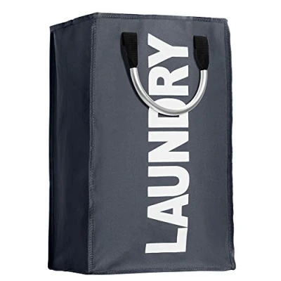 Imagen de IHOMAGIC bolsa de ropa portátil poliéster, cesta lavandería plegable con asas, plegable, gran almacenamiento para ropa, sucia. 33 x 53 23 cm (gris