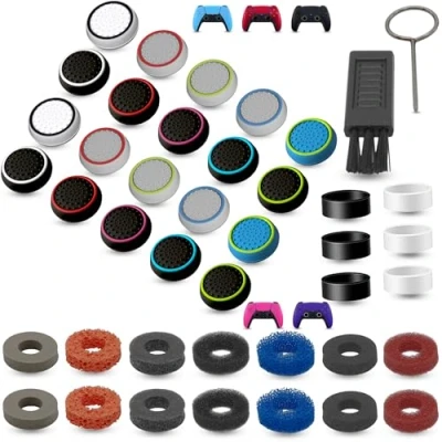 Imagen de MatoSan® Juego de accesorios para mando PS5, 42 piezas, tapas humbstick, anillos y asistencia Aim Mayor agarre, protección precisión PS4 Xbox Controller Set