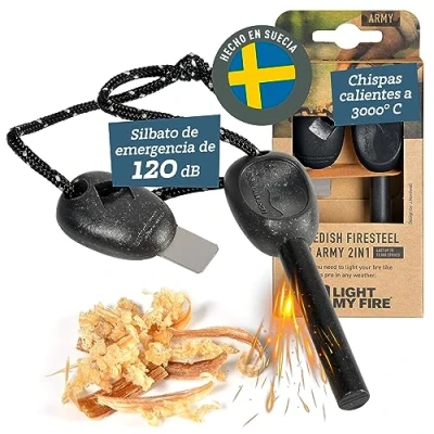 Imagen de Light My Fire Pedernal de Supervivencia Profesional Army Herramienta Encendedor Ferrocerio para Kit Supervivencia, 9.5 cm Acampada Magnesio y Acero 2 en 1 12.000 Encendidos