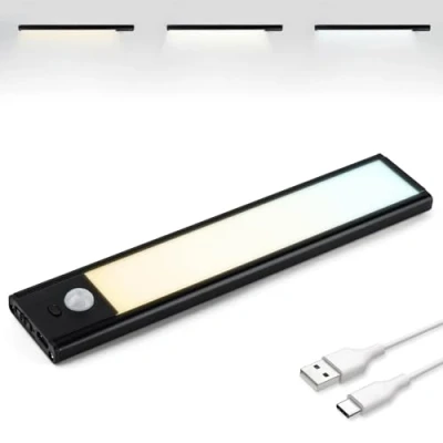 Imagen de Brendz Luz Led Armario Sensor Movimiento, Adhesiva Magnética, Recargables USB C, 3 Temperaturas de Color, Nocturna para Guardarropa, Pasillos, Habitaciones, Garaje, Escaleras, 20cm, Negro