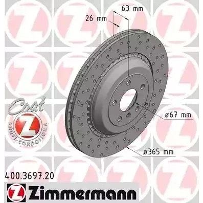 Imagen de ZIMMERMANN COAT Z 400.3697.20 Disco de freno 365 26 6/5 5 112 ventilación interna, avellanado revestido altamente carbonizado MERCEDES BENZ: Clase ML