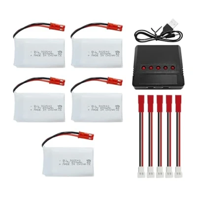 Imagen de 5PCS 3.7V 800mAh Lipo Batería con Enchufe JST de Cargador 5 en 1 para SYMA X56W MJX X400W X300C X800 HS110 HS200 S670 V950hd S1750 V2450 Avión Juguete Control Remoto