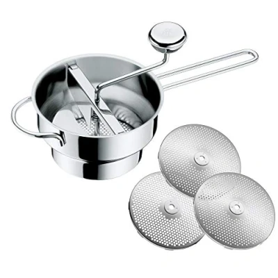 Imagen de WMF 605636040 Gourmet Molinillo de lechada (19 cm, Acero Inoxidable, cromargan, Desmontable, 3 Insertos para lavavajillas, Regalo Diferentes, Transparente