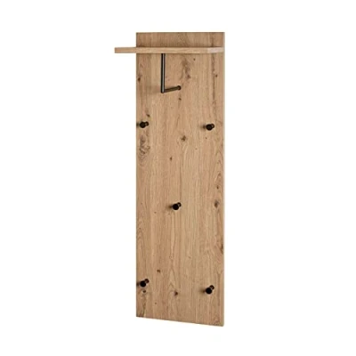 Imagen de HAKU Möbel Perchero de pared roble, negro, MDF, metal Dim.: AN 30 cm x AL 100 P 20 cm, Estilo: Moderno