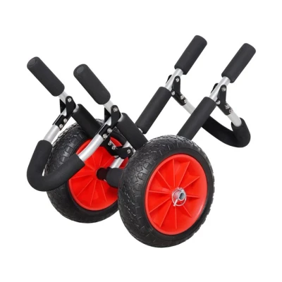 Imagen de HOMCOM Carrito de Tablas Surf Transporte Plegable con 2 Ruedas Carga 45 kg y Marco Aluminio para Espesor Inferior a 12,5 cm 64x55x38,5 Negro Rojo