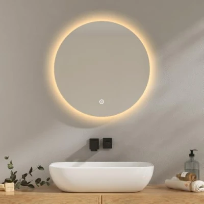 Imagen de EMKE Espejo Baño con Luz 50 cm Diámetro, LED Redondo Interruptor tactil + Regulable 3 Colores Función de Memoria, Pared Modelo B
