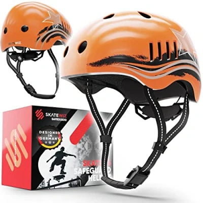Imagen de SKATEWIZ Casco Patinete, Bici Niño Bicicleta Niño, Niña Patines Niña, Capacete Criança, Infantil Safeguard S 49 53cm Naranja Negro