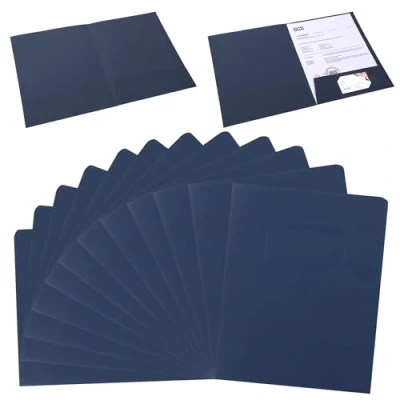 Imagen de Carpeta de Papel Kraft con Solapa, 12 Piezas Carpetas Presentacion A4 Bolsillos, Carton Marrón para Documentos, Archivador, Reuniones Presentaciones, Contratos Informes (Azul oscuro)