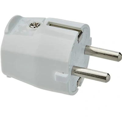 Imagen de CABLEPELADO Clavija Enchufe schuko Recto de Contacto Puesta a Tierra con Alivio tensión Salida Cable Trasera 16A 250V IP20 3,7kW Macho Blanco