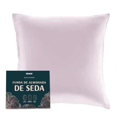 Imagen de DREAMZIE Doble Cara 100% 19 mm Funda de Almohada Seda Pura moras para la Salud del Cabello y Piel Funda, con Cremallera Oculta, 1 Pieza, 60x60 cm, Lila