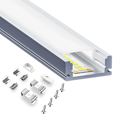 Imagen de HOOLED perfil led aluminio 1m x 6 unidades, rectangular de 17,4 mm 7mm con cubierta PC opaca mate, apto para tiras distintos fabricantes, anchura máx. 12,4