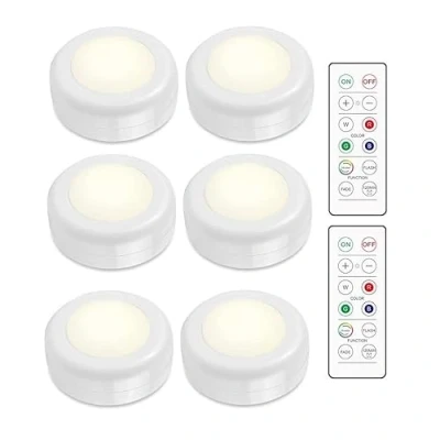 Imagen de Batería LED Spot RGB con control remoto, luz nocturna de 16 colores, luces gabinete que funcionan batería, iluminación escalera regulable, 6 piezas