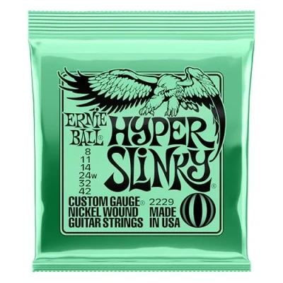 Imagen de Ernie Ball Hyper Slinky Cuerdas para guitarra eléctrica, entorchado de níquel, calibre 8 42