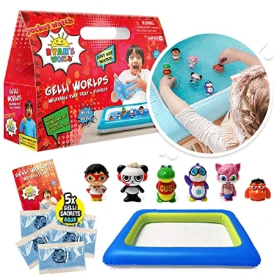 Imagen de Ryan&#039;s World Gelli Worlds de Zimpli Kids, Paquete 5 usos, 6 Figuras World, Bandeja Inflable, Juego imaginativo para niños y niñas, Kit sensorial cumpleaños, Juguete simulación