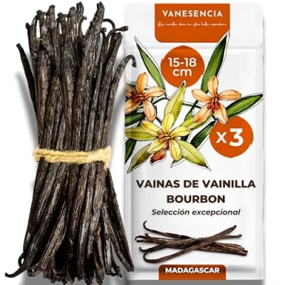 Imagen de Vainas de Vainilla Bourbon XL 15 18 cm en Rama Madagascar Aroma Intenso y Auténtico Bolsa zip hermética VANESENCIA (3 XL)