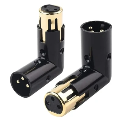 Imagen de Rordigo 2 Piezas Adaptador de Audio Enchufe Ajustable Macho una Hembra XLR áNgulo Recto 3 Negro (Adaptador 90 Grados)