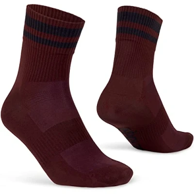 Imagen de GripGrab Calcetines de Verano Original Crew Estilo Retro 70s a Rayas Ciclismo Casual Transpirable Coolmax, Adultos Unisex, Granate, S (38 41)