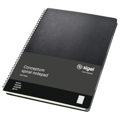 Imagen de SIGEL CO840 Cuaderno espiral, 24.6 x 30.1 cm, cuadriculado, Hardcover, negro, con separadores, Conceptum