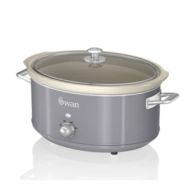 Imagen de Swan Retro SF17031GRNEU Olla Cocción Lenta 6,5L Recipiente Extraíble, Antiadherente Cerámica libre PFOA y PTFE, 3 Niveles Temperatura, Tapa Vidrio, Slow Cooker, Diseño Vintage, Gris, 320W