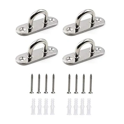 Imagen de HOMPER 4 Piezas M6 304 Placa Oblonga de Acero Inoxidable, Gancho Grapas Hardware Marino con 8 Tornillos y Tapones plástico