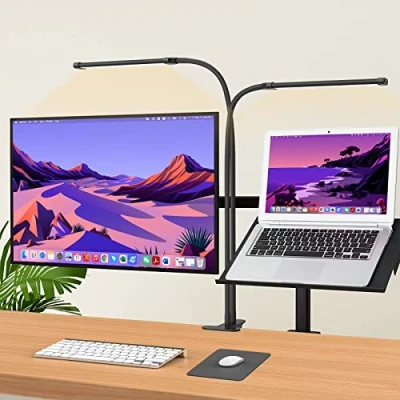 Imagen de iZELL Luz Lectura con Clip 154 Led [3 Modos de Color y 10 Niveles Brillo] Lámpara Escritorio para la Mesa Trabajo Estudio Leer, Flexos Pinza Cuello Cisne Regulable Doble Cabezal