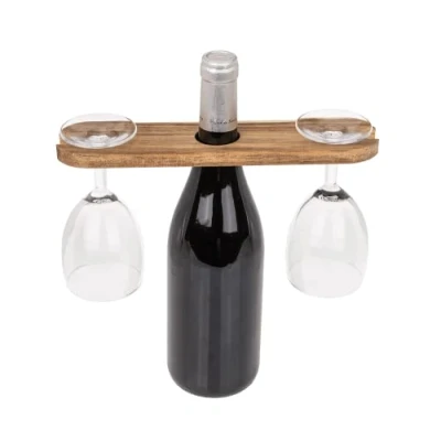 Imagen de der kleine Handwerker Vino Butler para 2 vasos de madera acacia, soporte cristal botella vino, pícnic, idea regalo