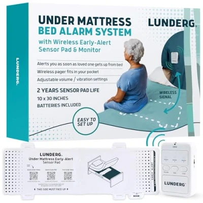 Imagen de Lunderg Alarma debajo del colchón para adultos mayores, almohadilla de sensor inalámbrica con alerta temprana y localizador, alarmas cama prevención caídas ancianos pacientes