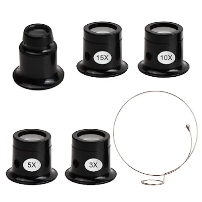 Imagen de Hoxfly 5 Piezas Lupa Monocular Portátil de Diferentes Fortalezas Relojeros Herramienta, Relojero, 3X/5X/10X/15X/20X, para Reparación Reloj y Joyas(Negro)