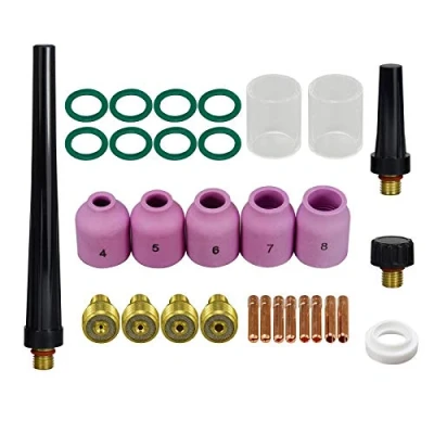 Imagen de RIVERWELD 31pcs TIG Lente de gas Cuerpo coleta 45V42 45V43 45V44 45V45 13N21 13N22 13N23 13N24 Taza vidrio aislada No.10 16 mm Tazas cerámica 53n61s Kit variado para WP 9 20 25