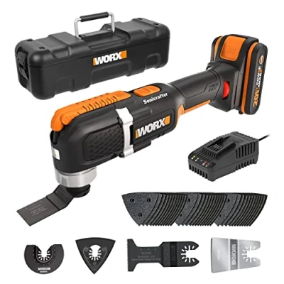 Imagen de Multiherramienta Sonicrafter 20V Máx. WORX PowerShare WX 696 Incluye 1 batería 2 Ah con indicador, cargador y maletín Sistema de anclaje accesorios Universal Velocidad variable luz LED