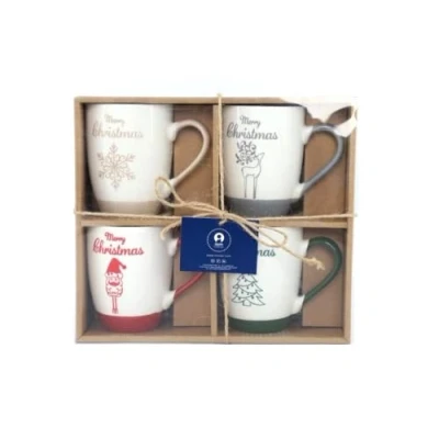 Imagen de PLUS HOME Pack de 4 tazas navideña.4x Taza Café Porcelana navidad para Bebidas Frías y Calientes.Capacidad 350ml tamaño 12X8X10 360ML, ROJO