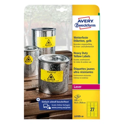 Imagen de Avery España L6105 20.Caja de 540 etiquetas amarillo fluorescentes poliéster