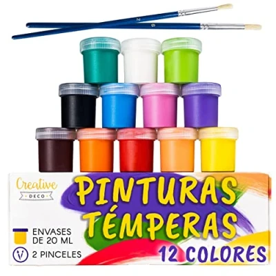 Imagen de Creative DECO Temperas para Niños Pintura Lavable 12 x 20 ml Botes Segura y No Tóxica Colores Básicos Intensos Pigmentados Buena Cobertura Acabado Mate Principiantes Artistas Navidad