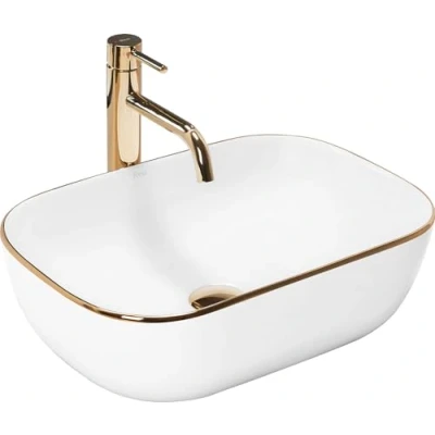 Imagen de Rea BELINDA GOLD EDGE Lavabo de ENCIMERA Baño 465 x 330 135 mm Cerámica (Blanco/Oro)