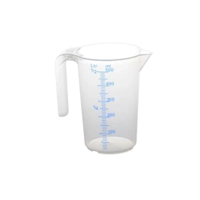 Imagen de Hünersdorff Jarra graduada 500 ml, PP, 2 escalas Asa abierta, transparente y apilable