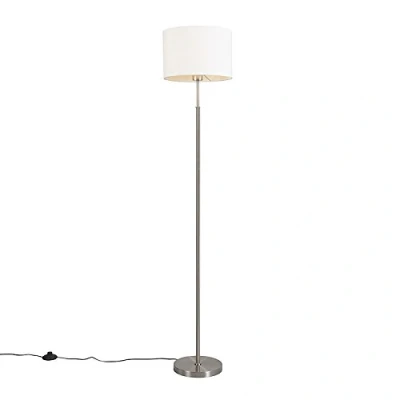 Imagen de QAZQA Moderno Lámpara de pie moderna Redonda blanca VT 1 Textil/Acero Adecuado para LED Max. x 60 Watt