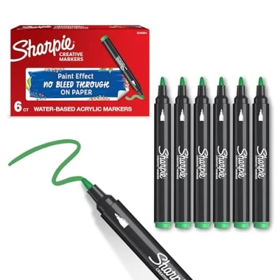 Imagen de Sharpie Marcadores Creativos, Acrílicos a Base de Agua, Punta Bala, Color Verde Esmeralda, 6 Piezas